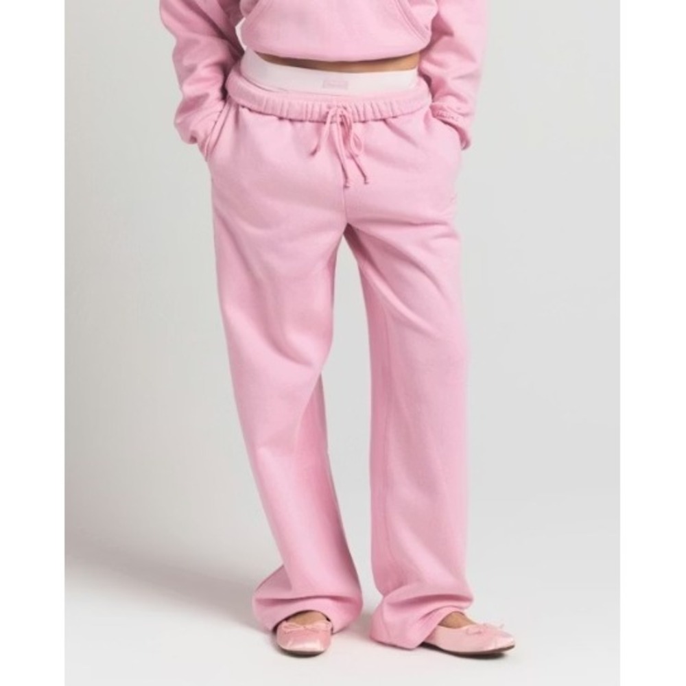 SKIMS Cotton Fleece Classic Straight Leg Pant Halite Pink Women Size XS Lounge